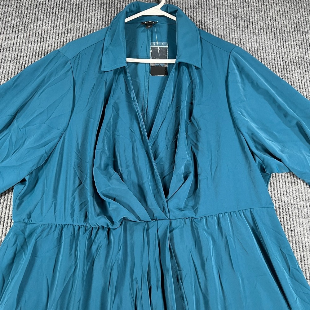 Torrid Maxi Dress Womens 3 Teal Collared V Neck Long Sleeve Plus Size Flowy New - Picture 4 of 10